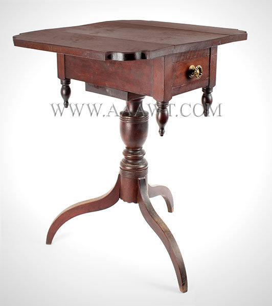 Worktable, Stand, Drop Leaf, Unusual Proportions, Bold Drop Finials
Early 19th Century, angle view 2
